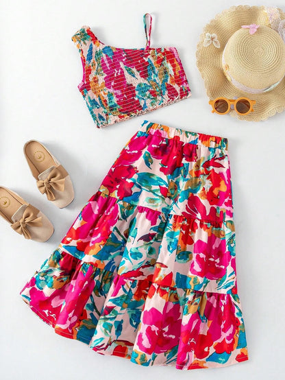 TAGAS Girls Flower Print Top & Skirt || fancy dress for girls || party dress for girls