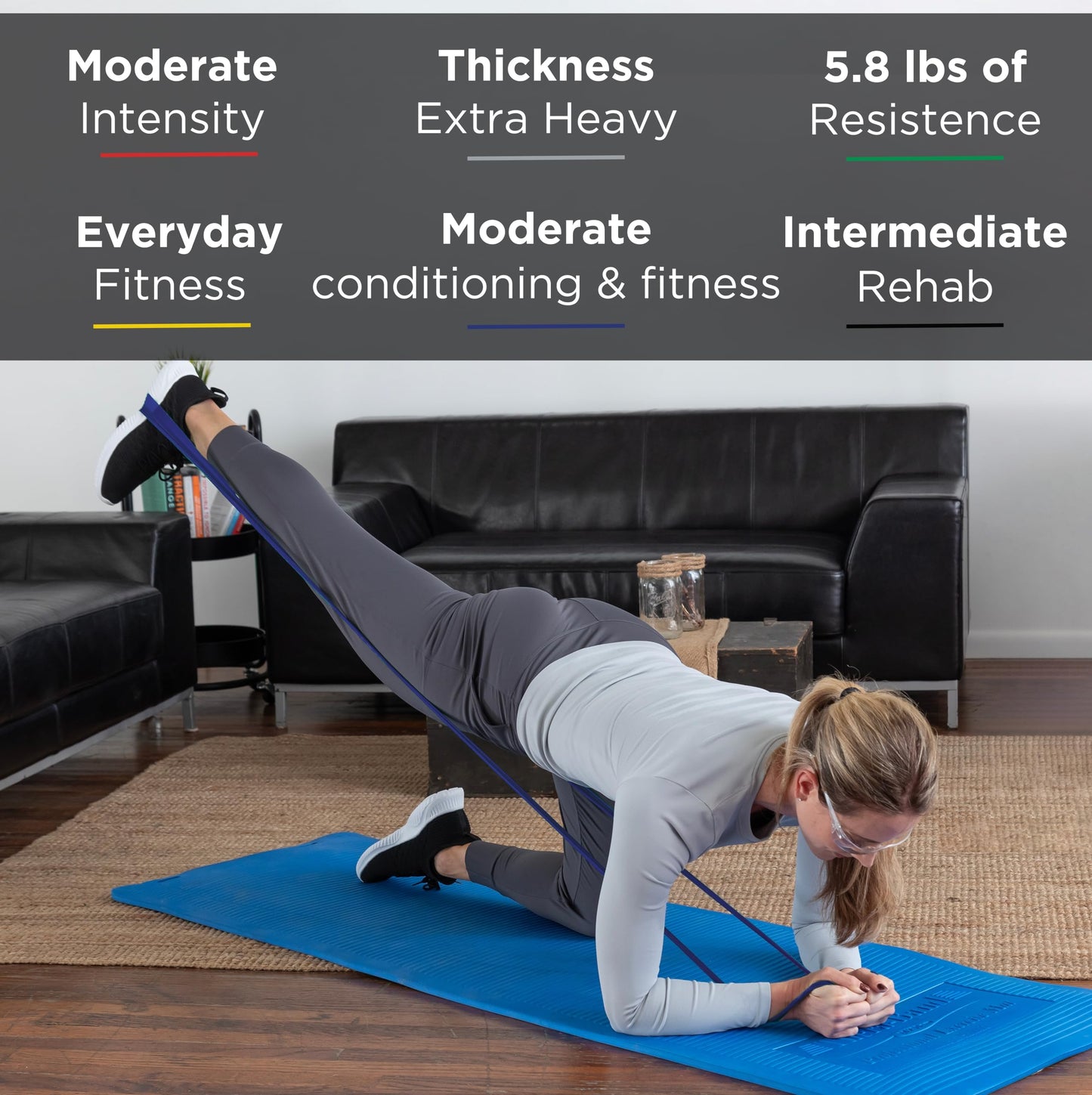 Theraband Resistance Bands Set - Non-Latex Elastic for Upper & Lower Body - Advanced Blue/Black/Silver - Model 13075
