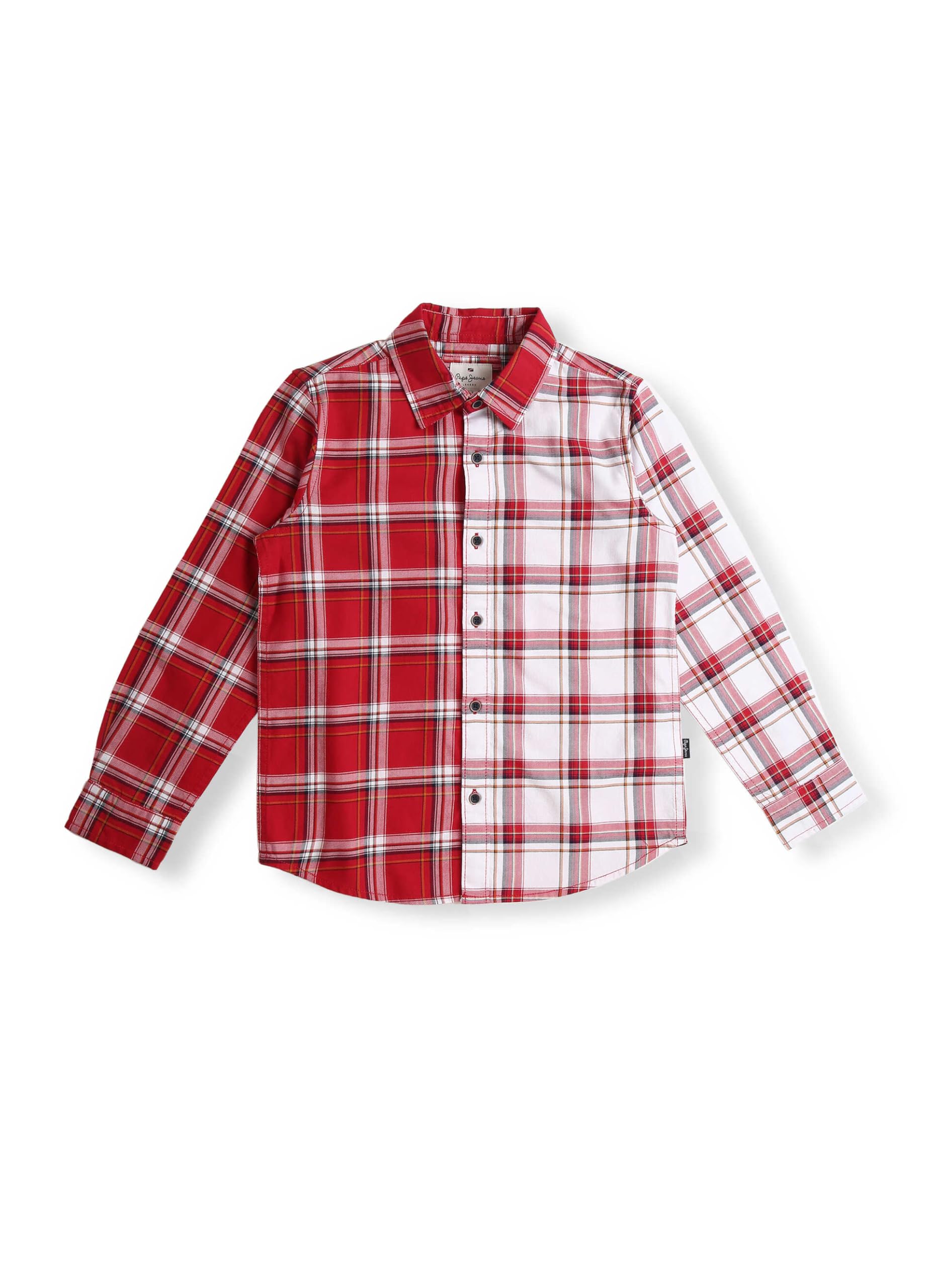Pepe Jeans Robert Ls Jr Cut & Sew Yarn Dyed Checks Shirt, Red, 4