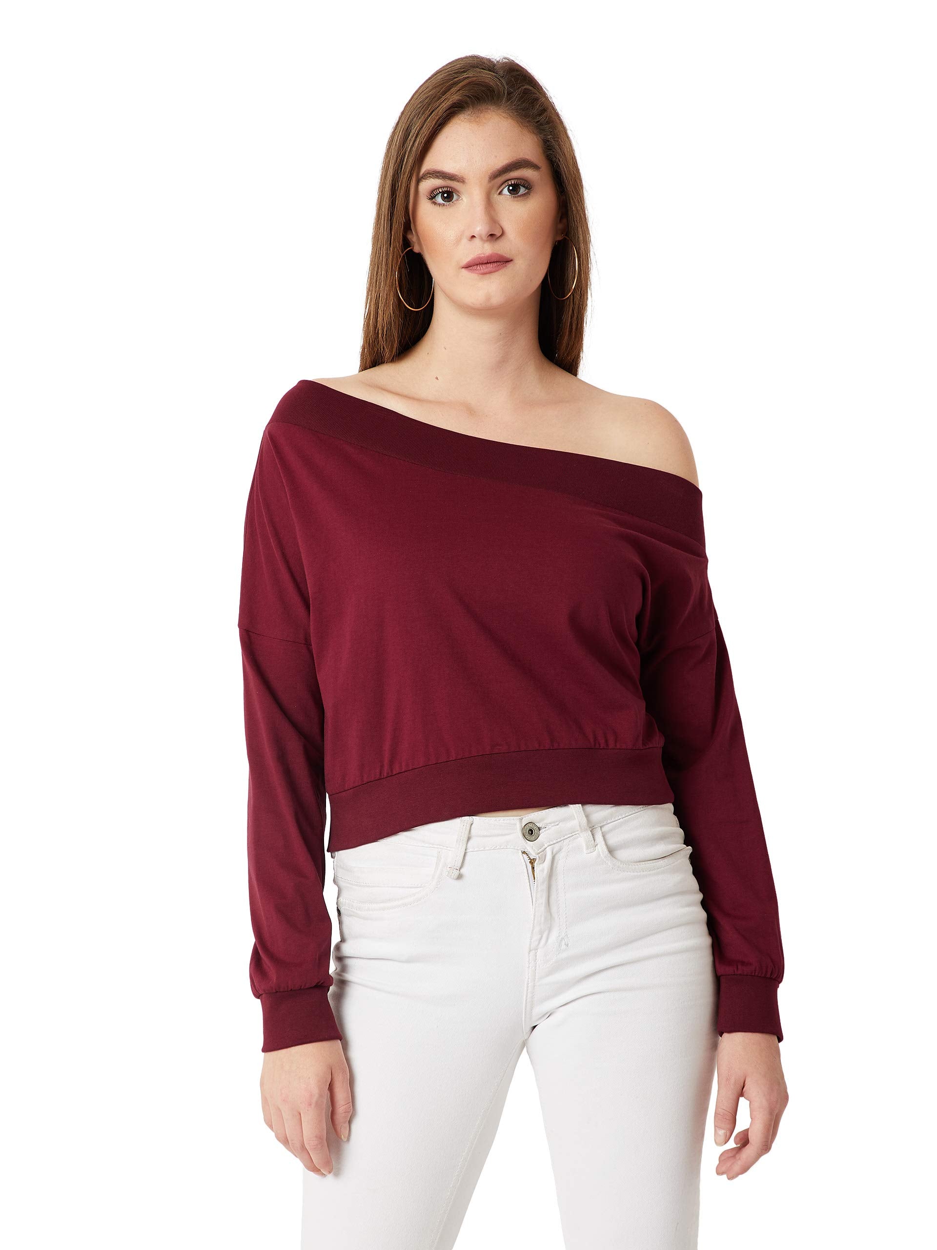 Miss Chase WomenS Black One Shoulder Crop Sweatshirt(Mcaw18Swt01-25-62-04_Black_Medium)