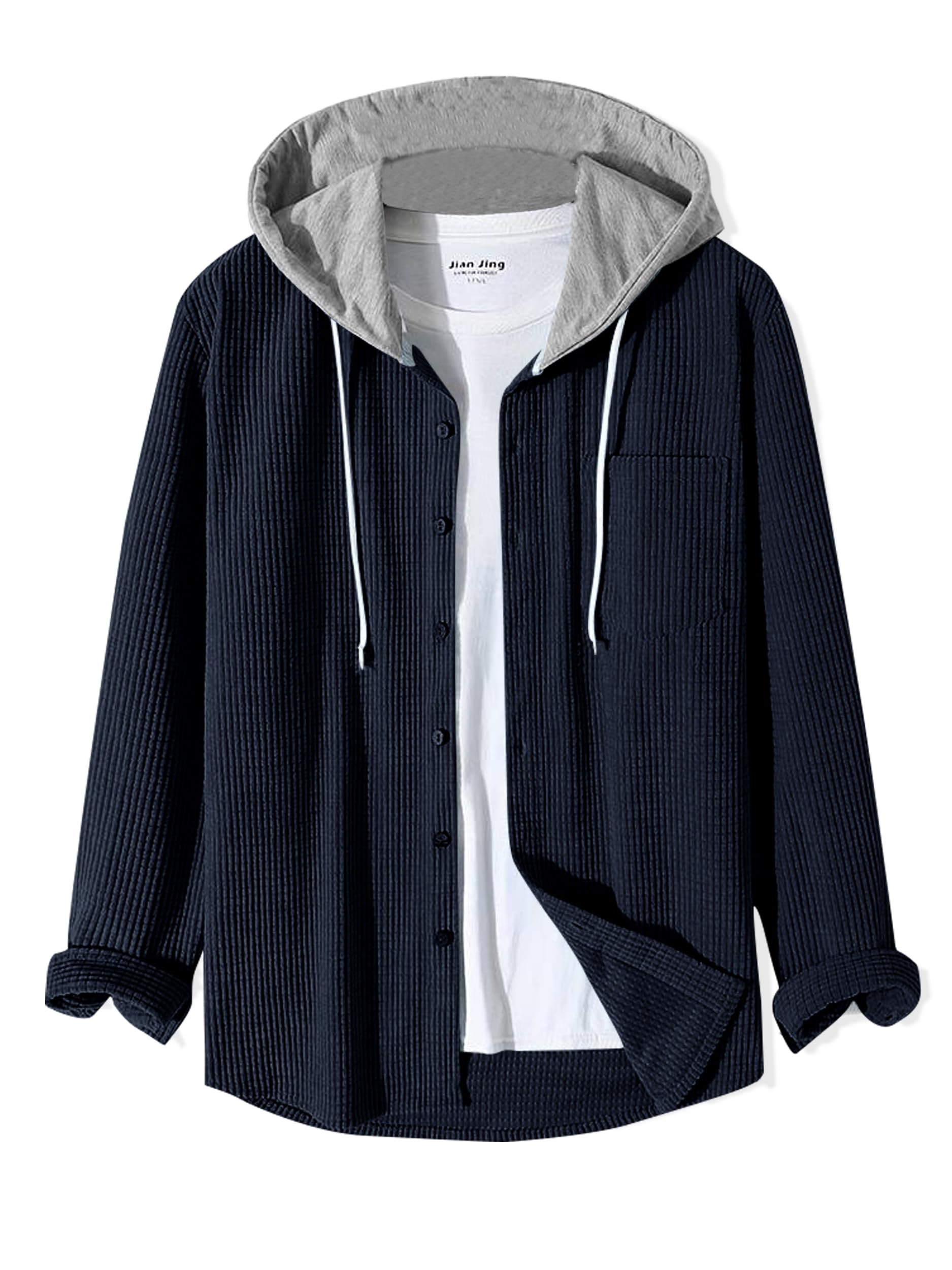 Noble Monk Mens Solid Regular Fit Shirt | Shirt with Hood | Full Sleeves Hooded Shirt for Men