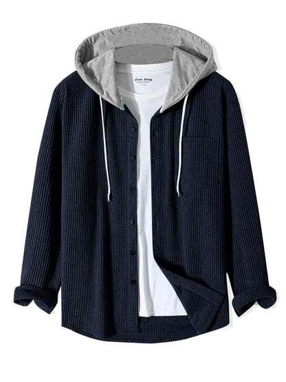 Noble Monk Mens Solid Regular Fit Shirt | Shirt with Hood | Full Sleeves Hooded Shirt for Men