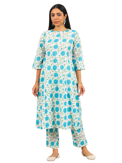 Libas Womens Printed Cotton Straight Kurta With Trousers