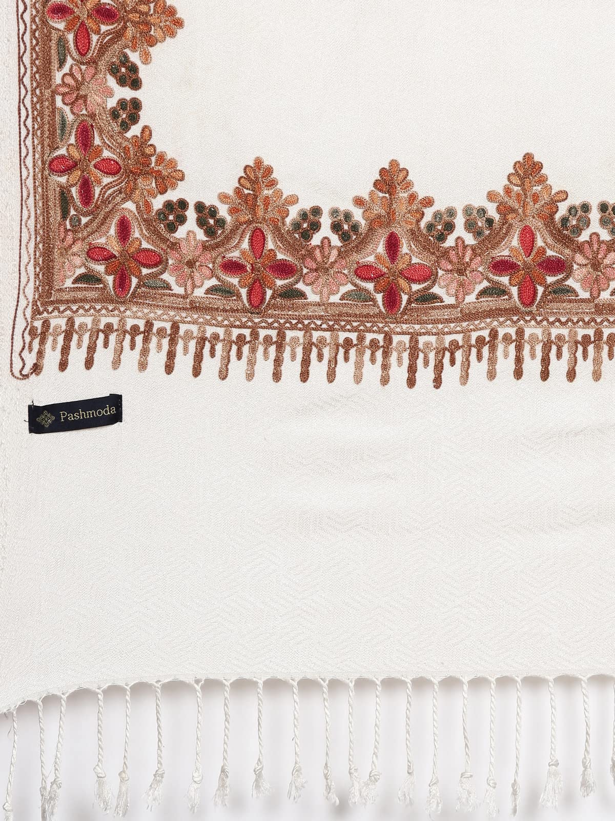 Pashmoda Women Ghazal Kashmiri Aari Embroidery Stole (Size: 71X203 CM)