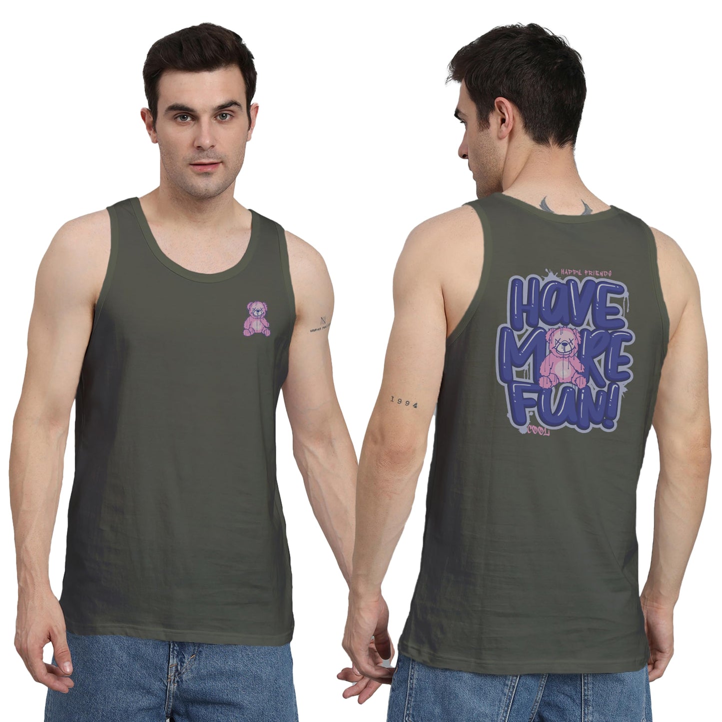 Peppyzone Mens S to 5XL Designer Men Vest Teddy Printed Cotton Sando/Baniyan/Ganji for Men and Boys - Perfect for Gym Workouts,
