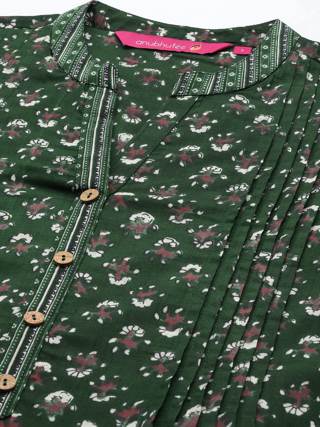 anubhutee Women's Cotton Green Ethnic Motifs Printed A-Line Kurta