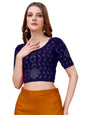 Vihu Fashion Womens Readymade Hosiery Lycra Stretchable Round Neck Half Sleeve Blouse with swaroski Work Fancy Lycra Stretchabl