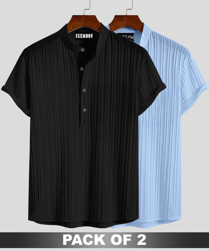 Deemoon Combo Of MenS Polyster Kurta With Mandarin Collar, Half Placket Buttons, Front Pocket | Half Sleeves | Soft & Breathabl