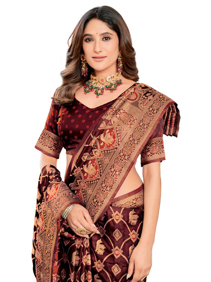 Glory Sarees WomenS Pure Kanjivaram Soft Banarasi Original Satin Silk Saree Elegantly Crafted Graceful Wedding Design With Blou