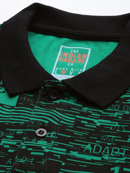 The Indian Garage Co Men Slim Fit Abstract Printed Polo Collar Tshirt Green
