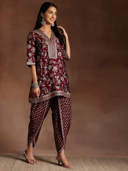 Libas Womens Printed Silk Blend Straight Kurta With Dhoti Pant And Dupatta