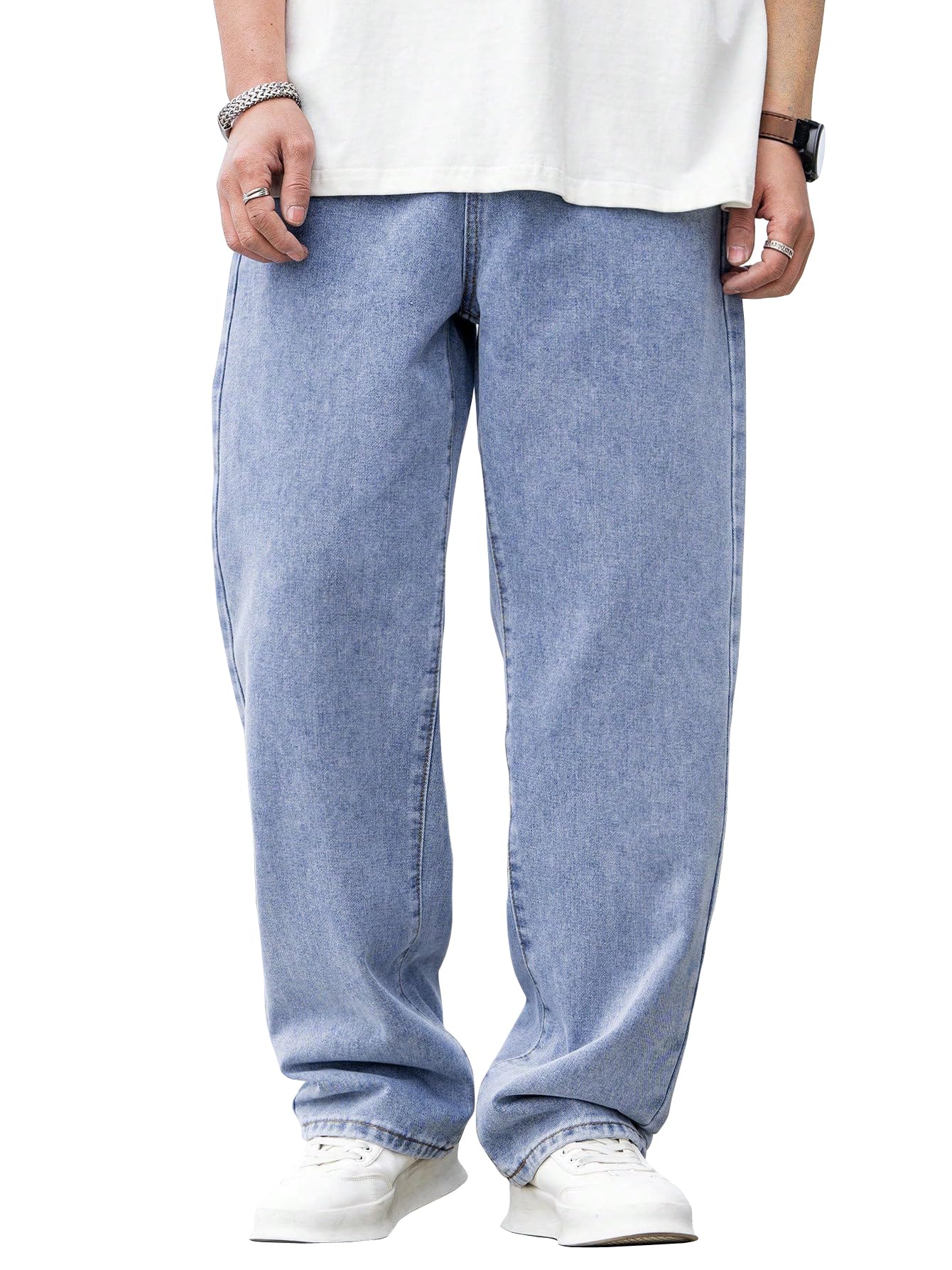 AVANOVA Mens Light Blue Denim Cotton Oversized Loose Baggy Relaxed Fit Wide-Leg Roomy Jeans Pants for Men (Jeans 167 Light Blue