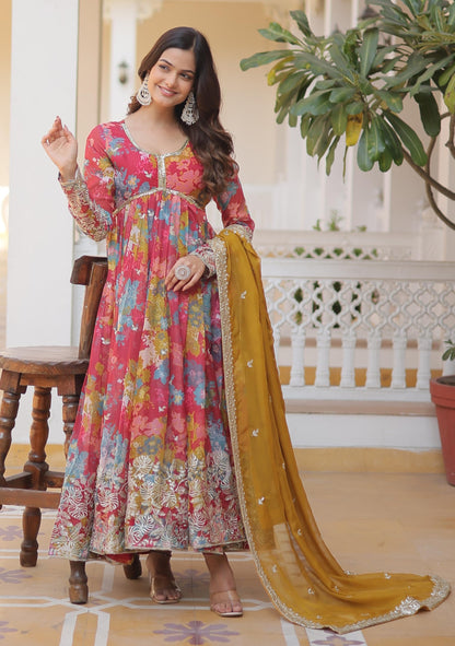 Fashion Basket Georgette Anarkali Kurta For Women Pink