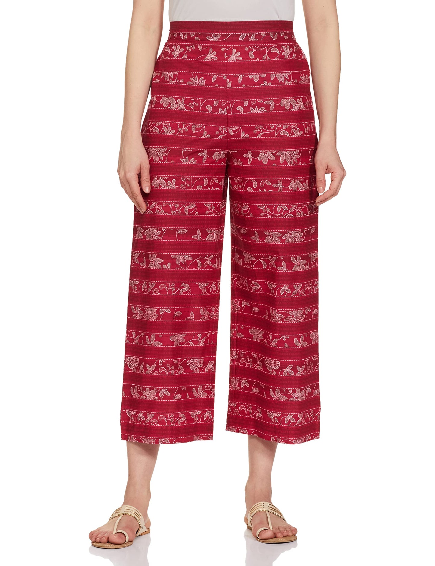 Aurelia WomenS Floral Printed Cotton Red Palazzo Ethnic Bottomwear