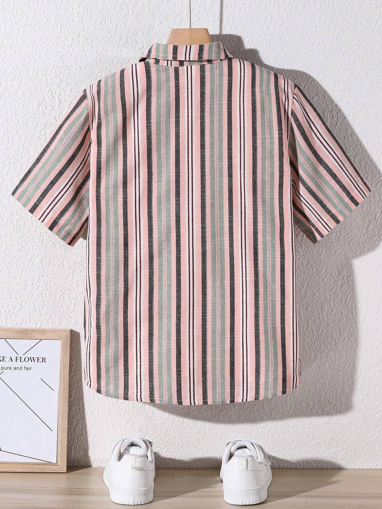 TAGAS Boys Striped Regular Fit Shirt Peach