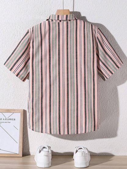 TAGAS Boys Striped Regular Fit Shirt Peach