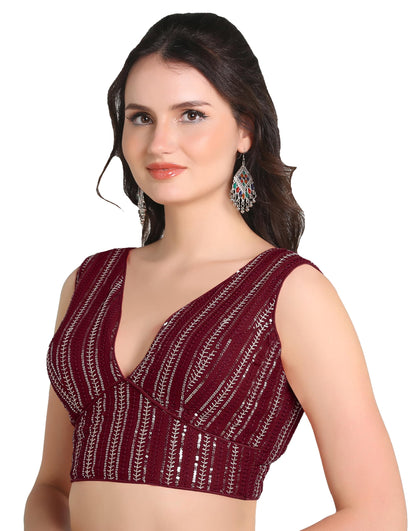 Pujia Mills WomenS Indian Ethnic Wear Sabyasachi Sequence With Dhaga Embroidered Zari Work Sweetheart Neck Blouse Sleeveless Re