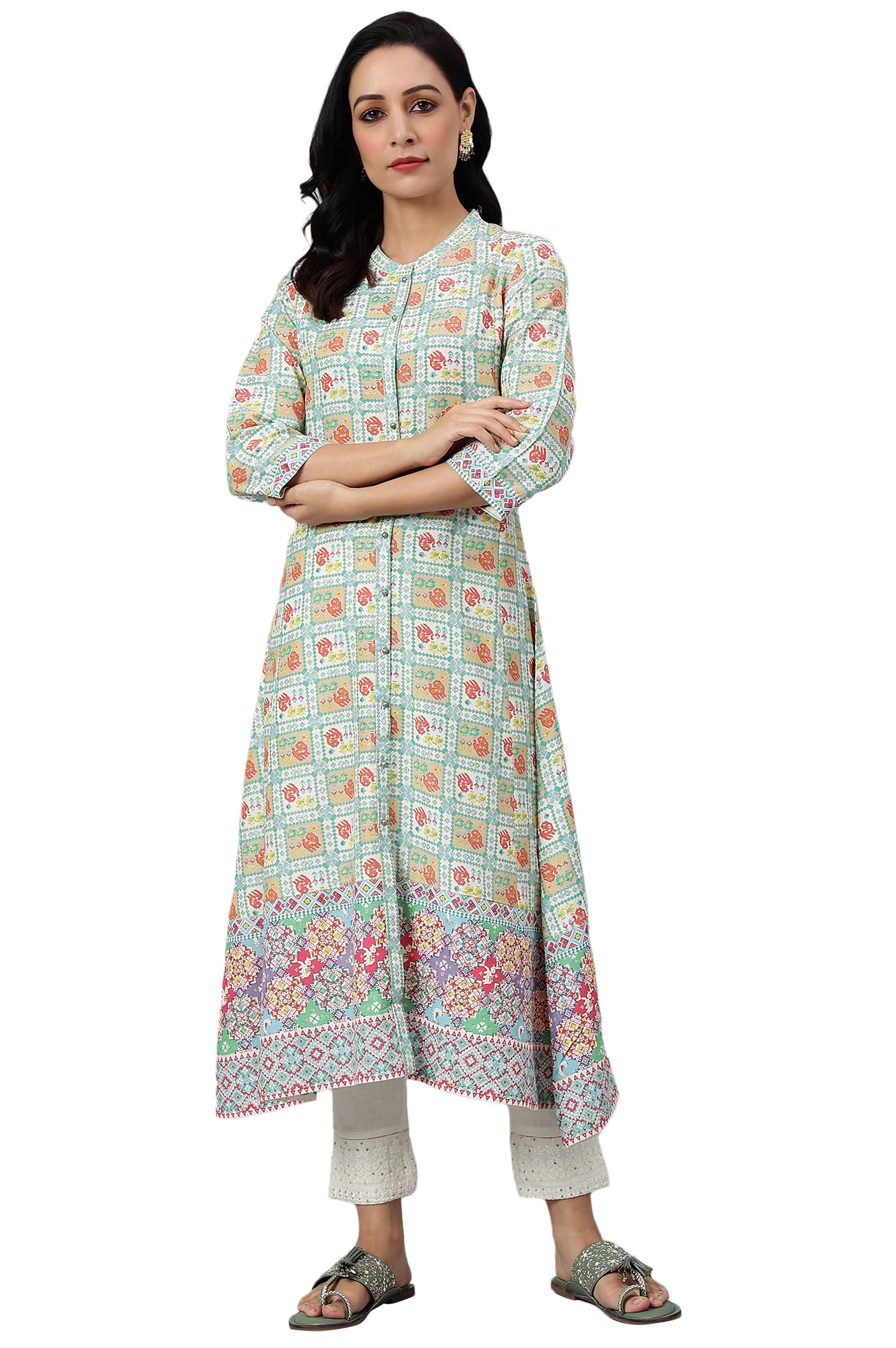 W For Woman Ecru And Multicoloured Printed Flared Kurta