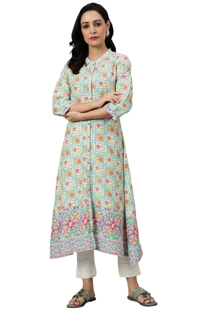 W For Woman Ecru And Multicoloured Printed Flared Kurta