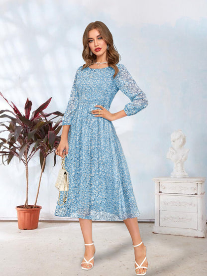 Toochki WomenS Sky Blue Georgette Floral Fit & Flared Regular Fit Western Below Knee Length Kurti A Line Style Summer Wear Kurt