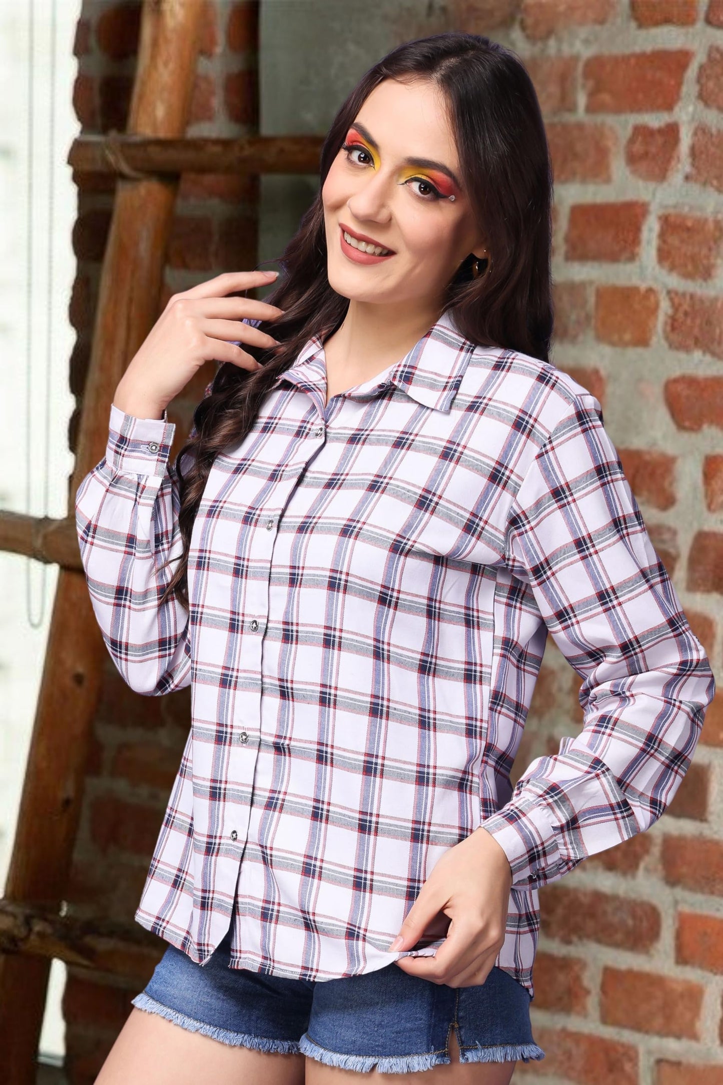 POPWINGS Casual Checks Print Shirt for Women | Cotton Full-Sleeves Women Shirt | Summer Shirt for Women | Stylish Shirt for Wome