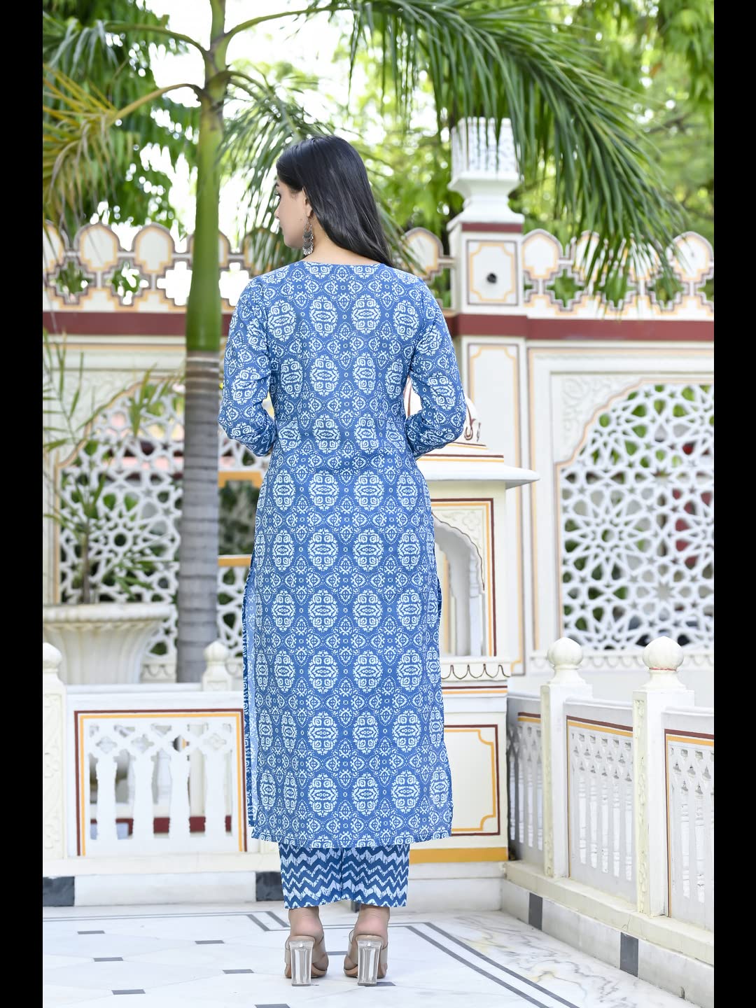 ANNI DESIGNER Women's Cotton Blend Printed Straight Kurta with Pant (Pana