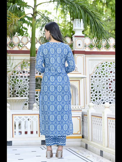ANNI DESIGNER Women's Cotton Blend Printed Straight Kurta with Pant (Pana