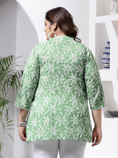 Stylum Womens Plus Size Tropical Printed Cotton Empire Top