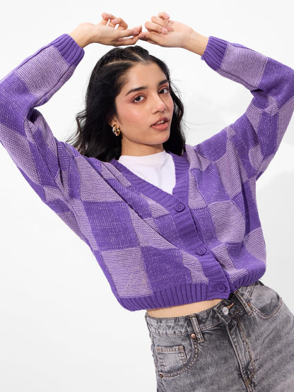 The Souled Store Lavender Stories Oversized Cropped Women Knitted Sweaters for Womens and Girls