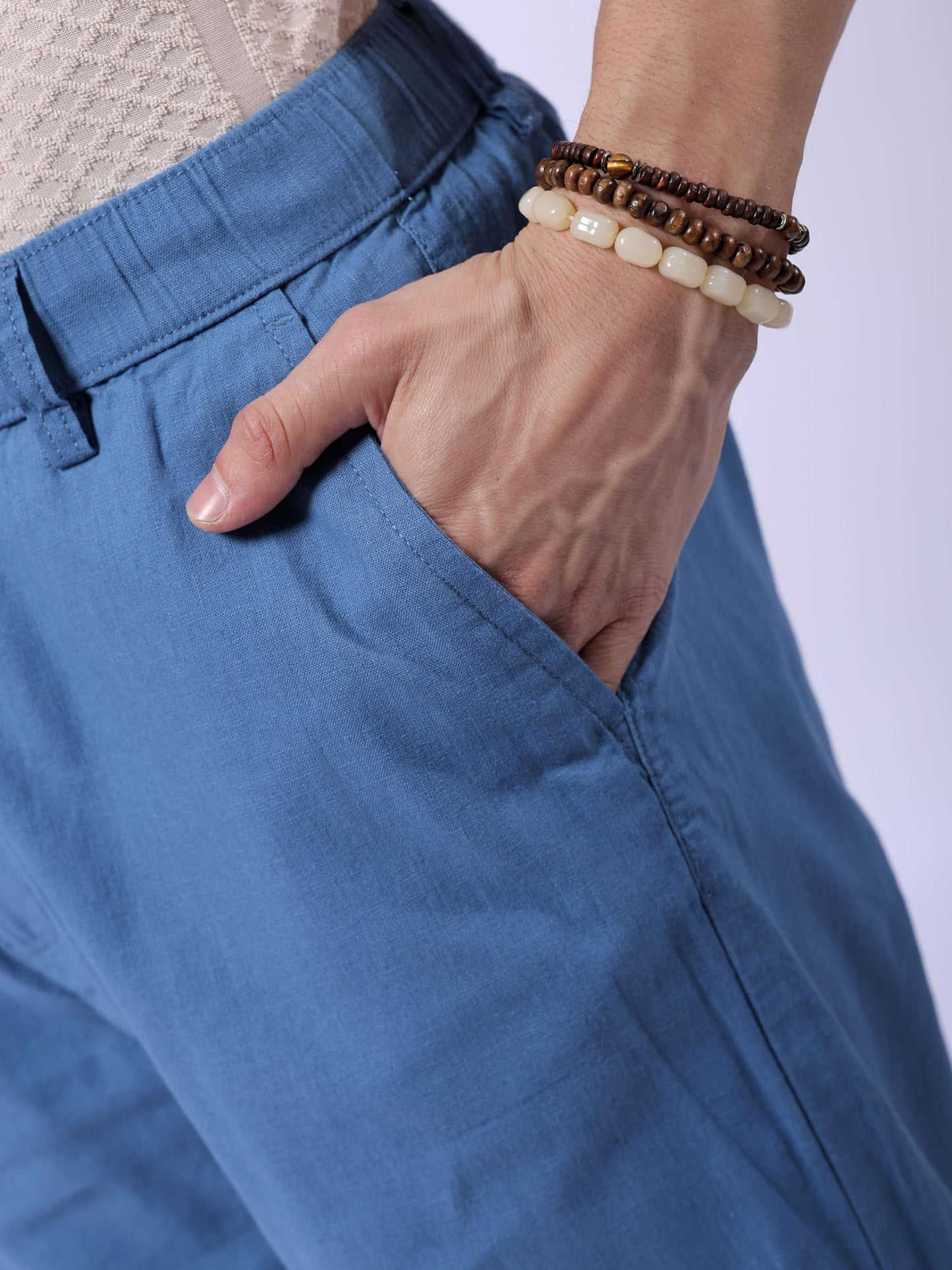 The Indian Garage Co Men Relaxed Fit Solid Mid-Rise Elasticated Trousers