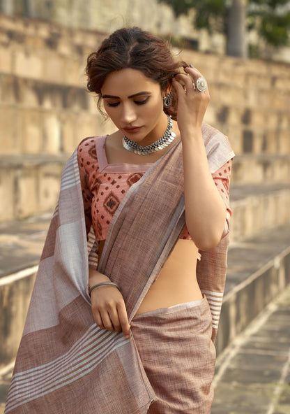 Pujia Mills Woman Soft Linen Saree With Zari Woven Design Cotton Saree Zari Border Saree Indian Ethnic Wear Saree Cotton Saree C