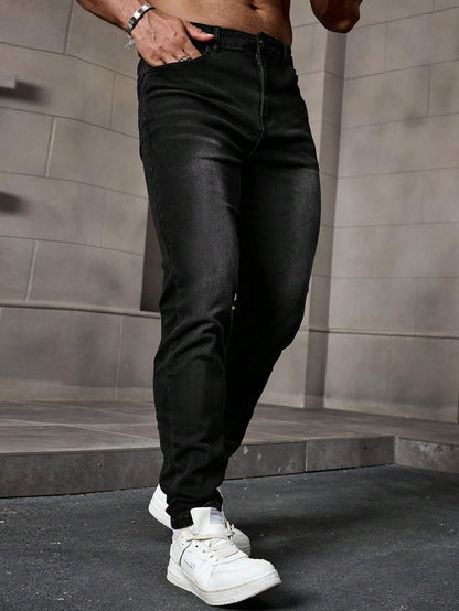 AVANOVA Mens Classic Black Gradient Casual Denim Jeans Tapered Straight Leg Long Distressed Light Jean Cargo, Straight-Leg Pant