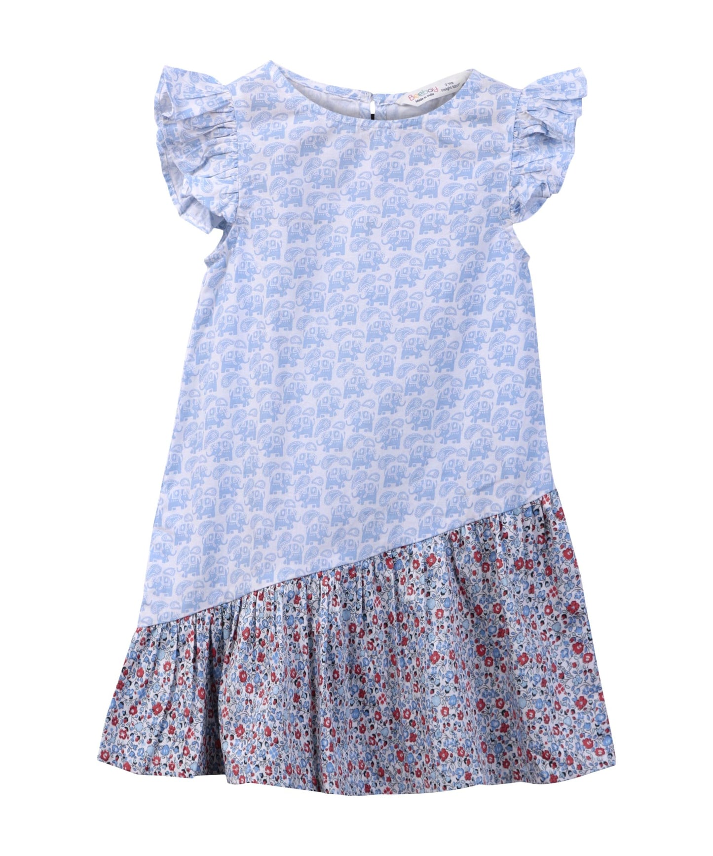 Elephant print  Asymmetric frill dress Blue