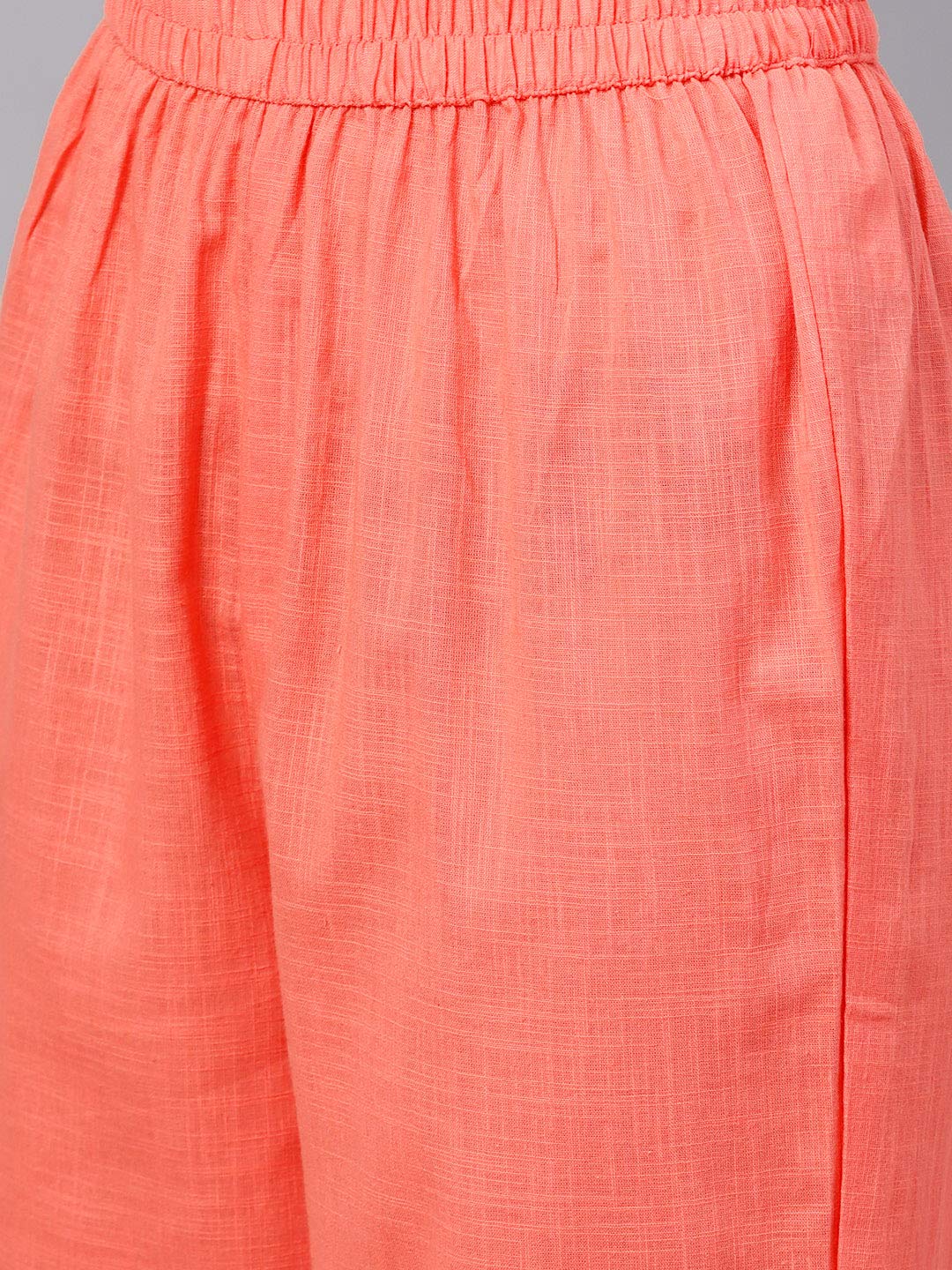 Idalia Rayon Peach Solid Straight Kurta Set For Women 3/4 Sleeve, Round V Neck Designer Kurta With Pant