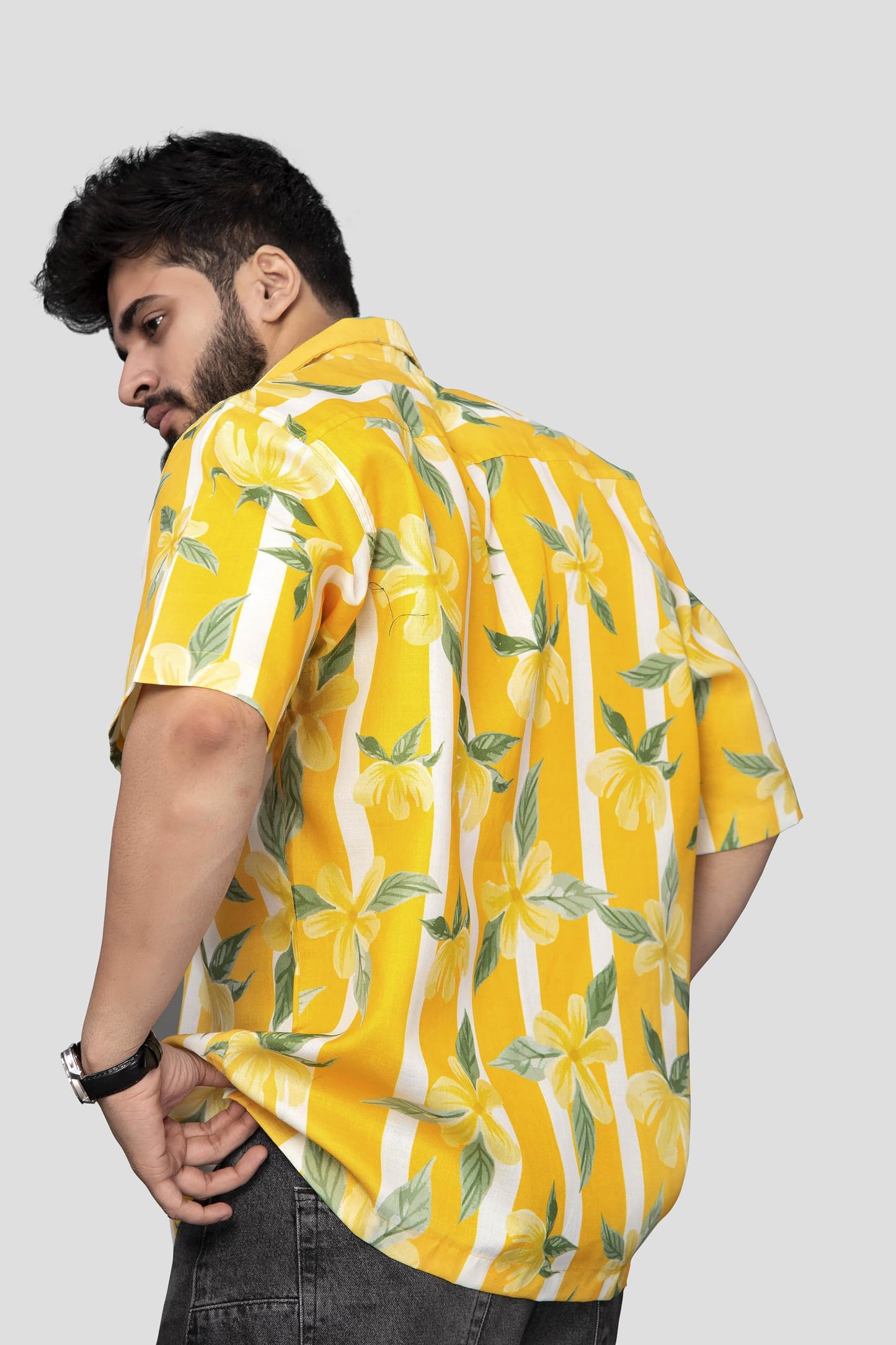 Brown Culture MenS Cotton Blend Floral Print Shirt With Spread Collared Half Sleeves Standard Length And Button Down Closure Ty