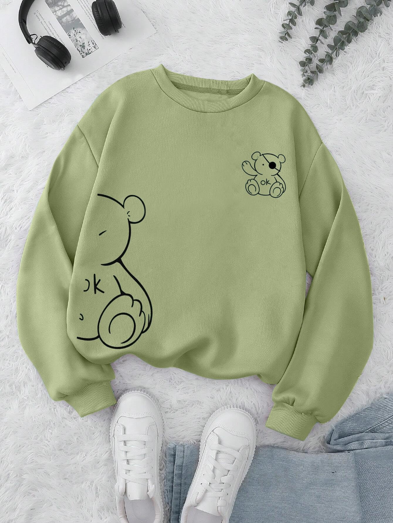 TAGAS Sweatshirt Fleece Material Full Sleeves || Jumper Women Winter Wear || Hooded Neck Regular Fit Long Sleeve ||Cartoon Graph
