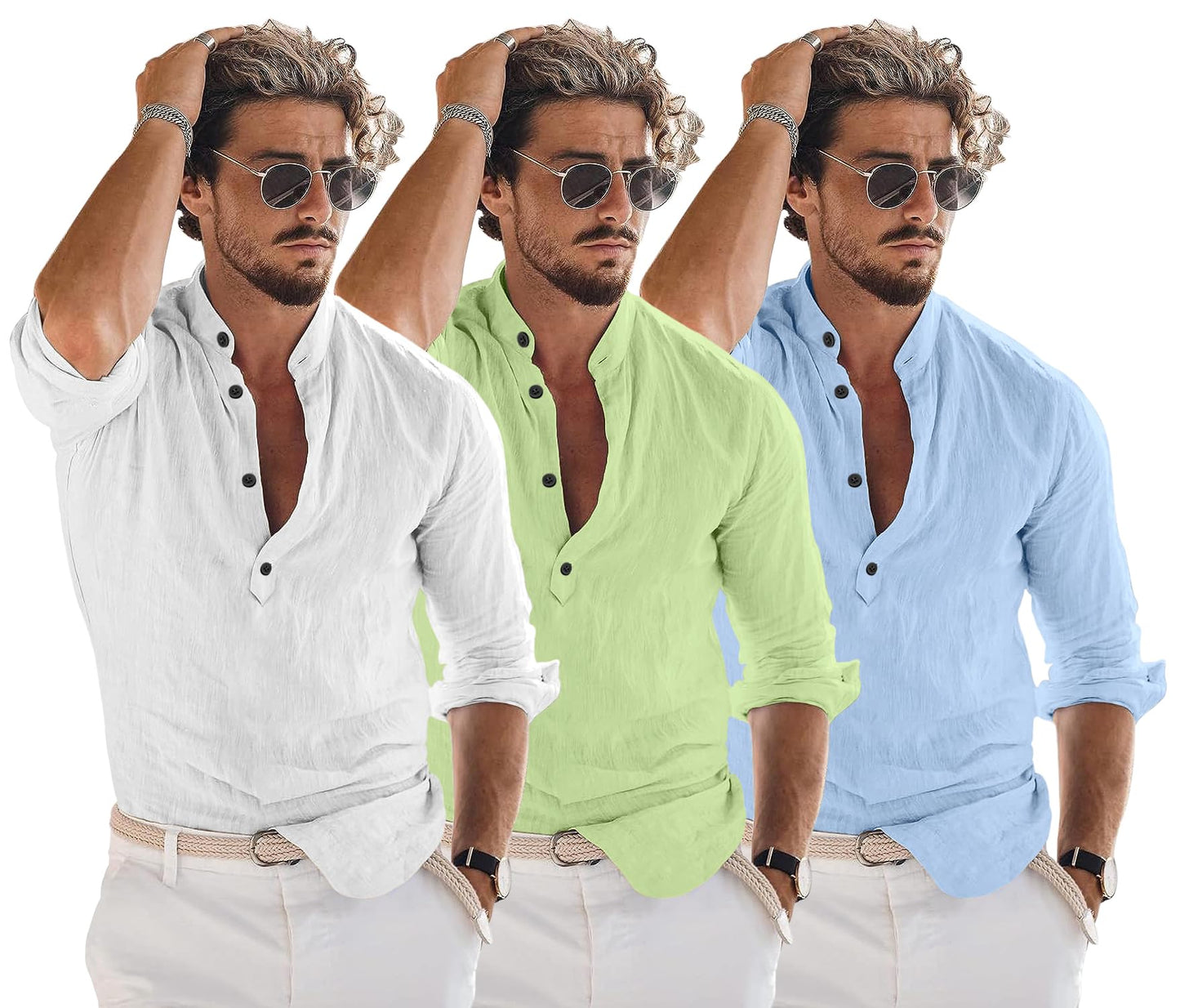 Zartha Combo Of Men Solid Cotton Blend Straight Kurta Shirt Pack Of 3