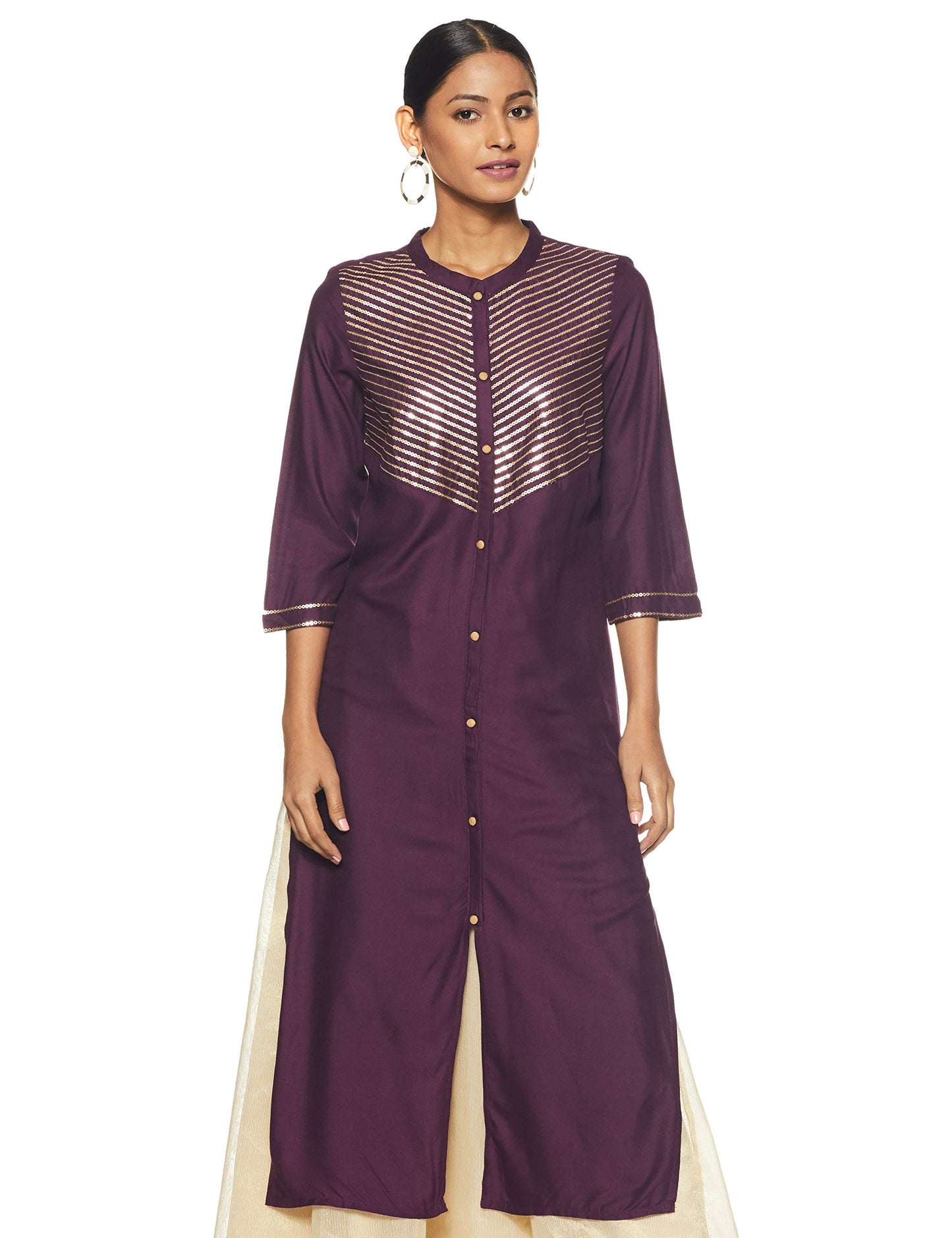 Aurelia Womens Mandarin Collar Embellished Kurta