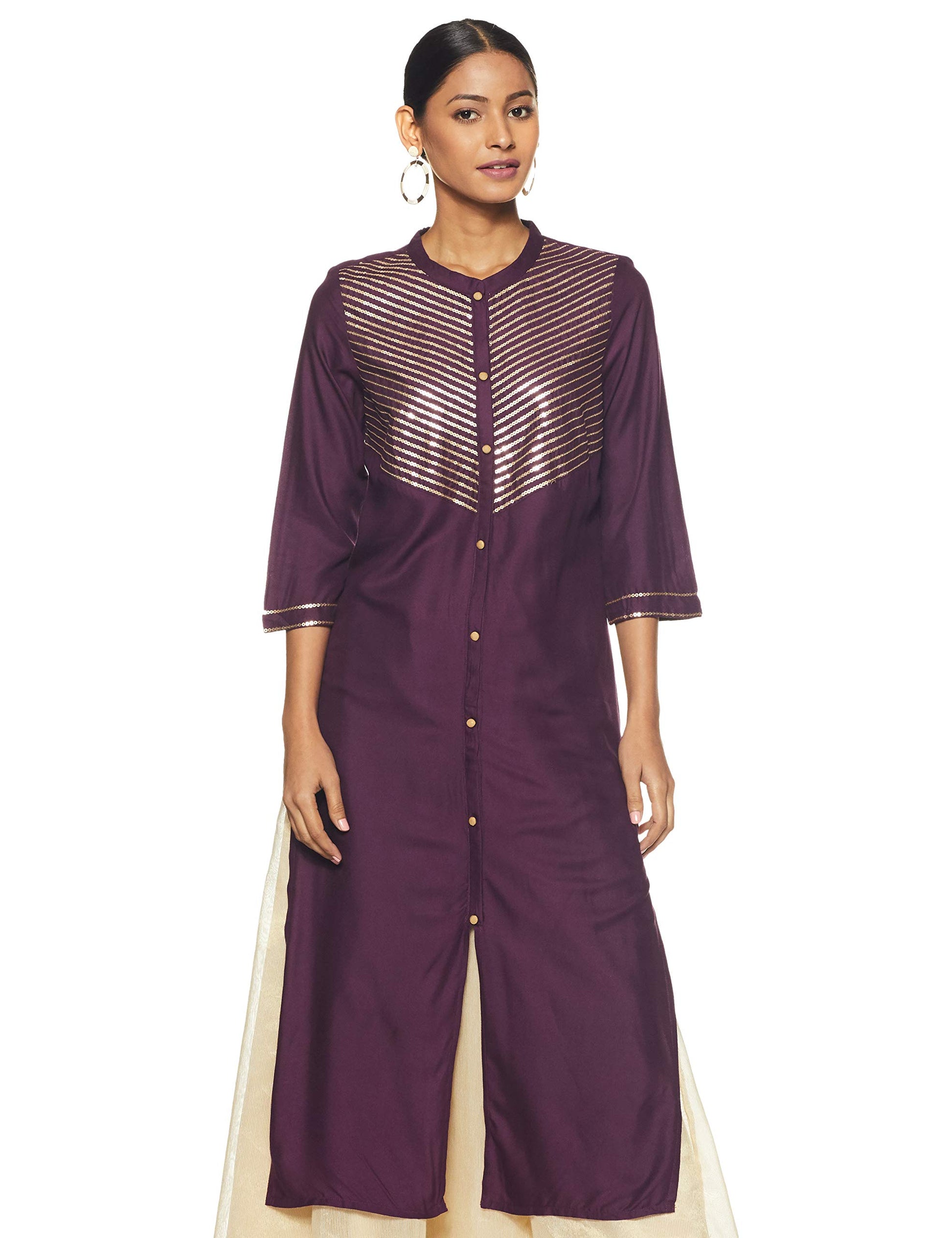 Aurelia Womens Mandarin Collar Embellished Kurta