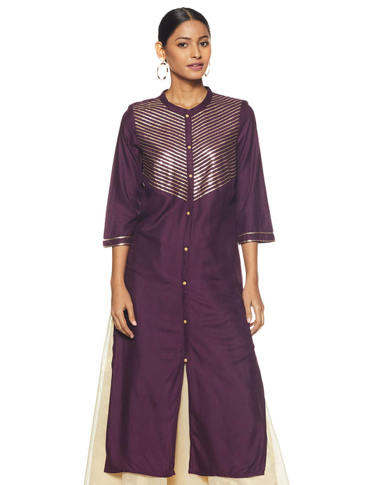 Aurelia Womens Mandarin Collar Embellished Kurta