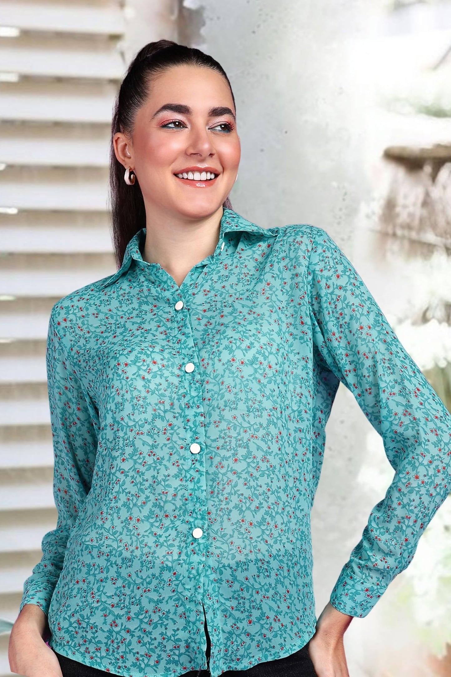 POPWINGS Printed Full-Sleeves Regular-Fit Polyester Printed Shirt for Women Stylish Western Casual Wear
