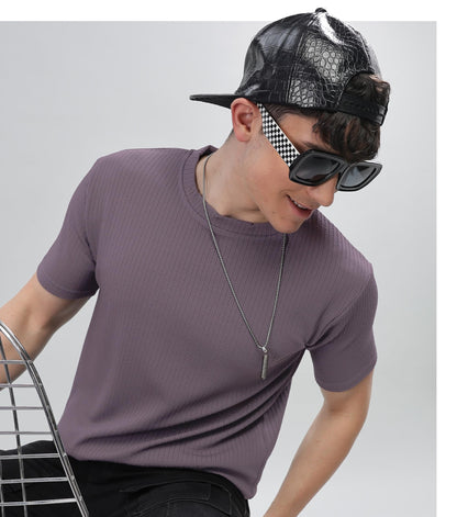 SHODOX Mens Polycotton Solid Round Neck Regular Fit Tshirt (Pack of 1) Dark Lavender