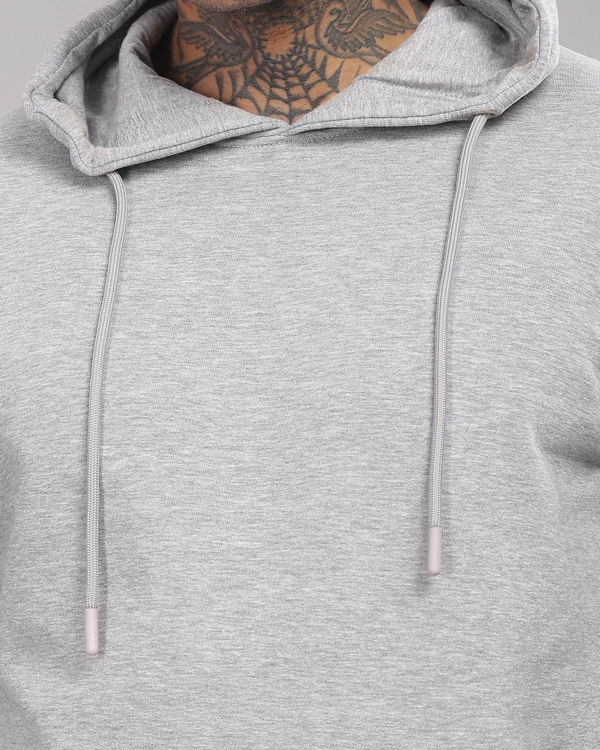 ADRO Men's Cotton Neck Hooded Sweatshirt (H24-M-PLN-GR_Grey