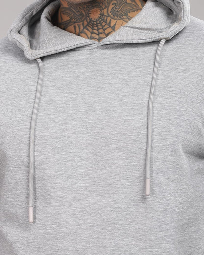ADRO Men's Cotton Neck Hooded Sweatshirt (H24-M-PLN-GR_Grey