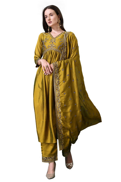 Pratham Blue WomenS Silk Embroidered Anarkali Kurta Palazzos With Dupatta |Kurta Set For Women |Women Kurta |Women Embroidered