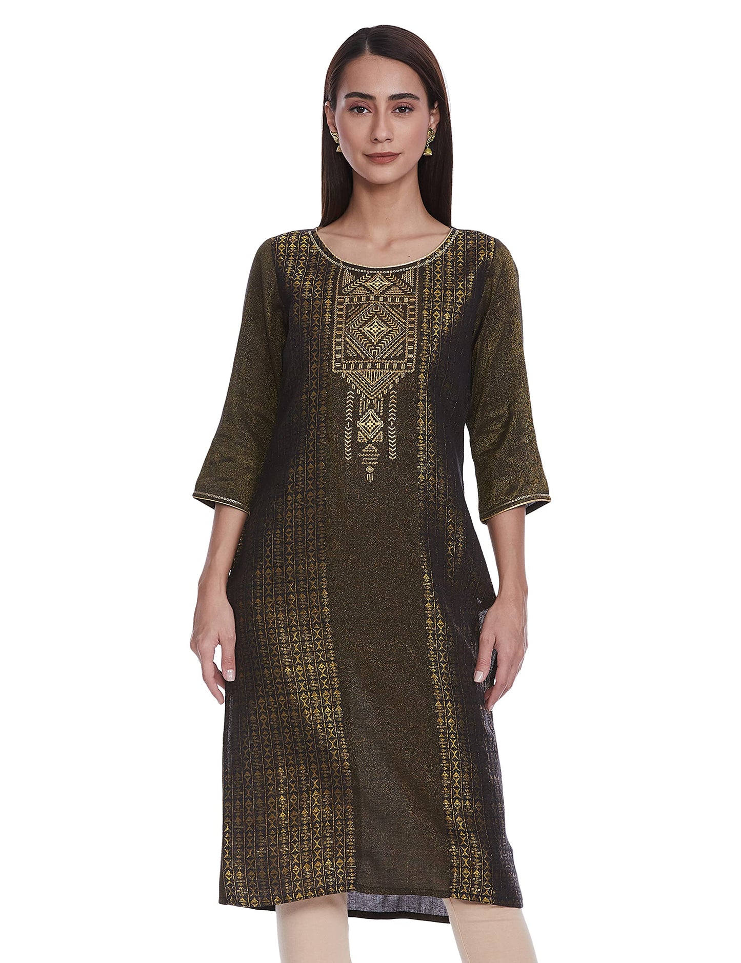 Aurelia Black Round Neck Yarn-Dyed Kurta