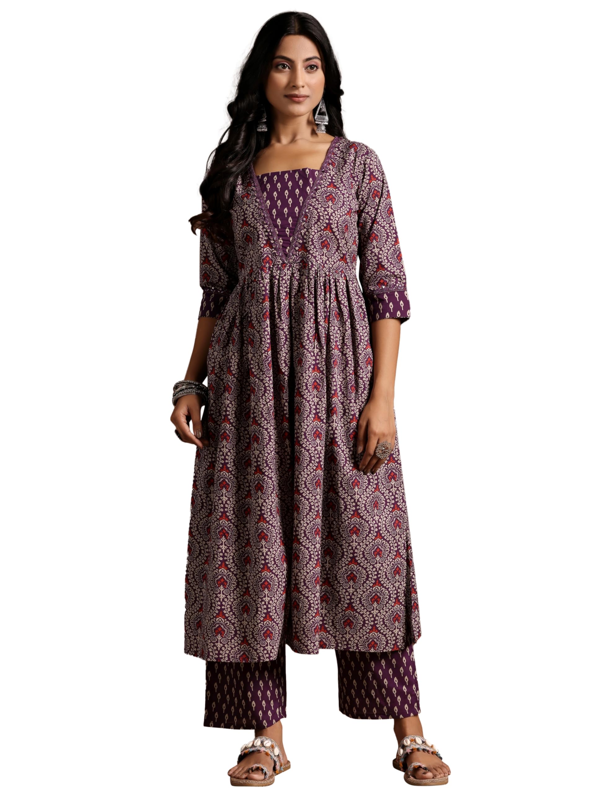 Libas Womens Printed Cotton Straight Kurta With Palazzos