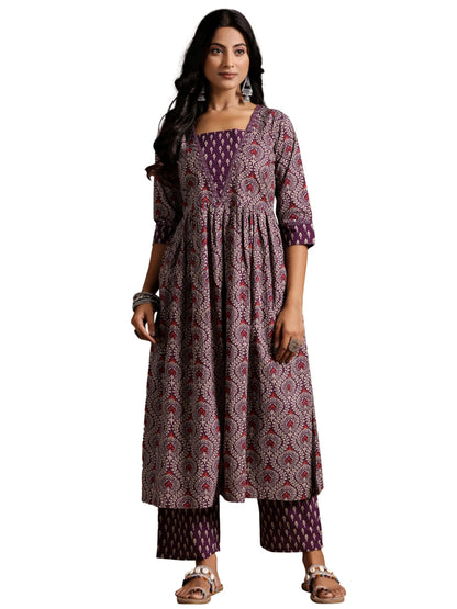 Libas Womens Printed Cotton Straight Kurta With Palazzos