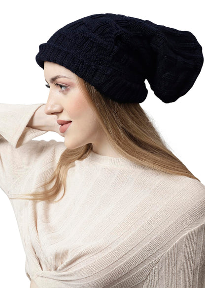 Weavers Villa Set of Snow Proof Inside Fur Acro Wool Unisex Beanie Cap Knit Hat Thick Fleece Lined Winter Cap and Gloves for Men