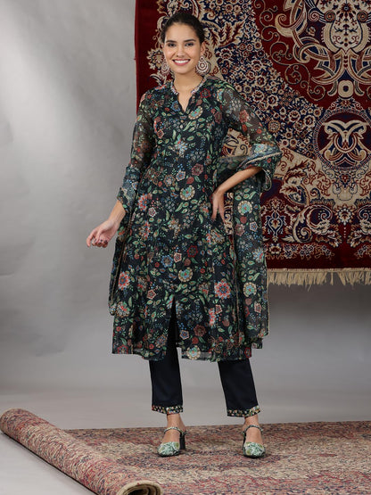Aurelia WomenS Floral Printed Flared Kurta Set With Palazzos And Dupatta For Women